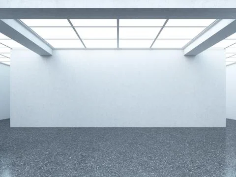 Bright empty gallery interior with white wall Illustrazione stock