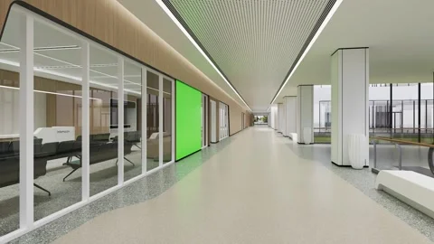 Bright Empty Hospital Corridor Video Moving Slow Down Medical Hallway  Mockup Stock Footage 341602495