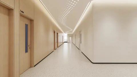 Bright Empty Hospital Corridor Video Moving Slow Down Medical Hallway 4k Stock Footage 341603778