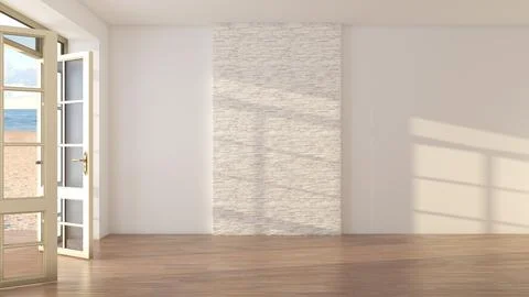 A Bright Empty Interior with Access to the Beach. Stock Illustration