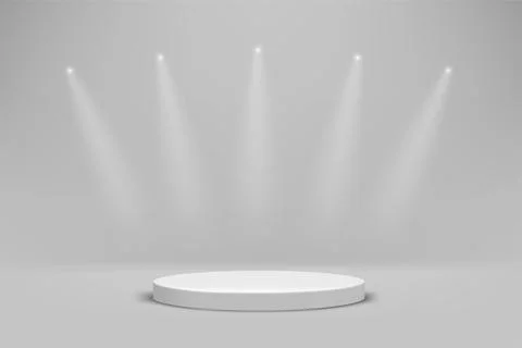 Bright empty studio with podium and spot lights. 3d vector template for pro.. Stock Illustration