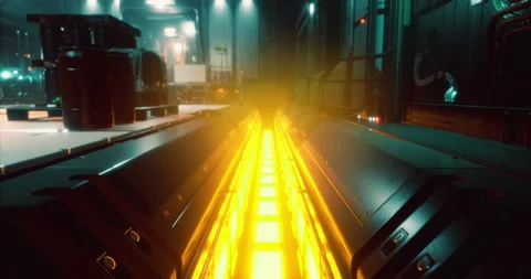 Bright energy stream flowing through a futuristic industrial setting Video stock 320147149