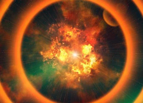 Bright explosion flash on a black background Illustrazione stock