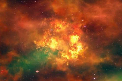 Bright explosion flash on a space background Illustrazione stock