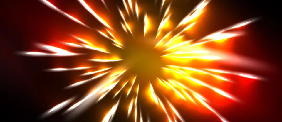 Bright explosion radiates outward. Intense yellow, orange, white streaks ag.. Stock Illustration