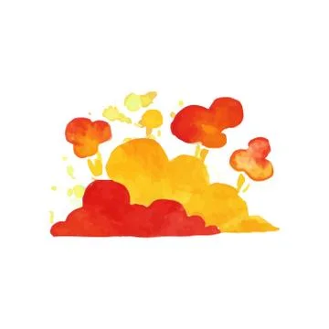 Bright explosive cloud in red and orange colors. Colorful watercolor style Illustration