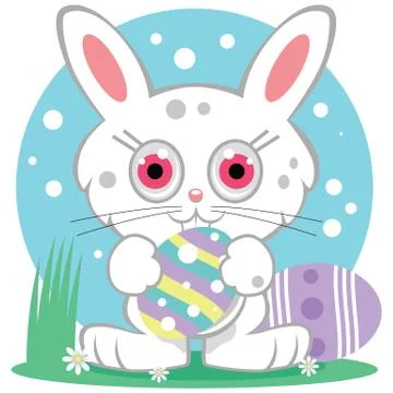Bright eyed Easter Bunny holding a decorated egg Stock Illustration
