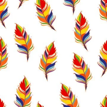 Bright feather print. White background. Summer Seamless pattern. Colorful Vector イラスト素材