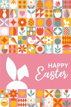 Bright festive card for Happy Easter. Contemporary design with geometric shapes Stock Illustration