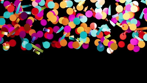 Bright festive celebration elements descend slowly on a dark background Видео 340970908