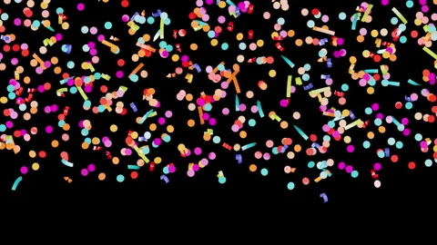 Bright festive celebration particles fall over dark backdrop in slow motion Видео 341408307
