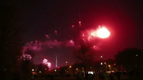 Bright festive fireworks at VVC Stock Footage 49929188