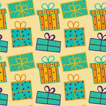 Bright festive gift box vector seamless pattern Stock Illustration