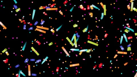 Bright festive particles and paper ribbons rain down during party 스톡 동영상 341408065