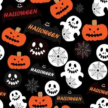 Bright festive pattern of horror stories of anticipation of halloween pumpkin on Illustrazione stock