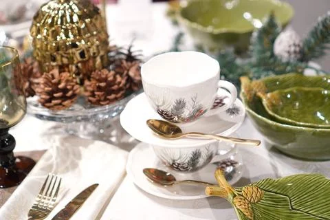 Bright festive table setting for the New Year and Christmas with the help of 스톡 사진