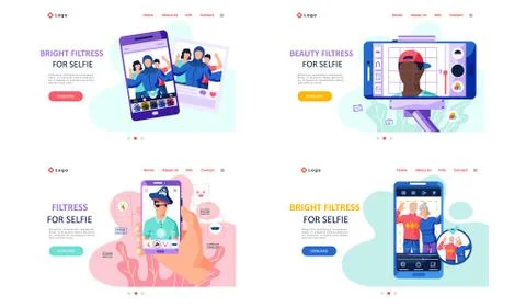 Bright filters for selfie screen interface photo frame in social media app with Illustrazione stock