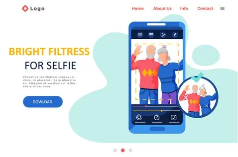 Bright filters for selfie screen interface photo frame in social media app with Stock Illustration