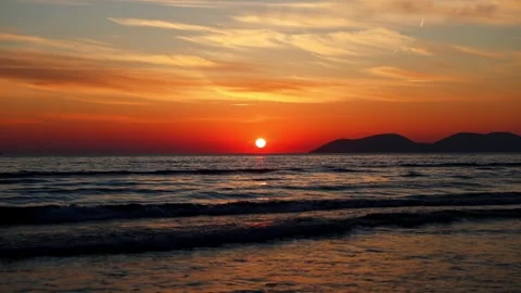Bright Final Sunset Glow Over Calm Sea Scene Stock Footage 331887994