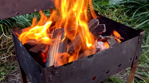Bright fire and burning hot coals in the grill close-up Stock Footage 160921530