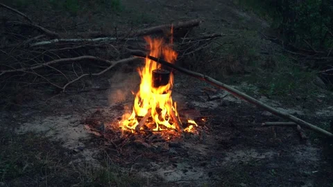 A bright fire is burning in the forest and a bowler hat 動画素材 135415960