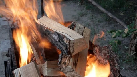 Bright fire of burning wood Stock Footage 114292570