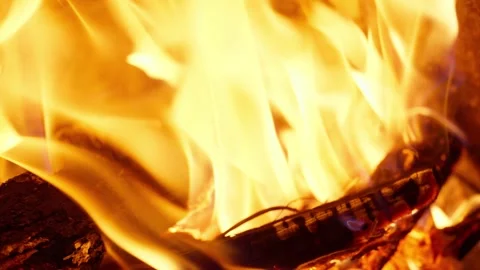 Bright fire flames burning wood close up Vídeo Stock 345774604
