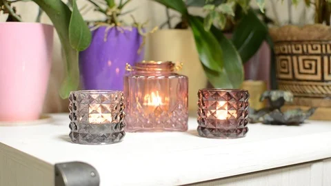 Bright fire in a glass candlestick Stock Footage 89126847