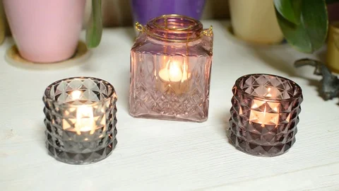 Bright fire in a glass candlestick Stock Footage 89726737