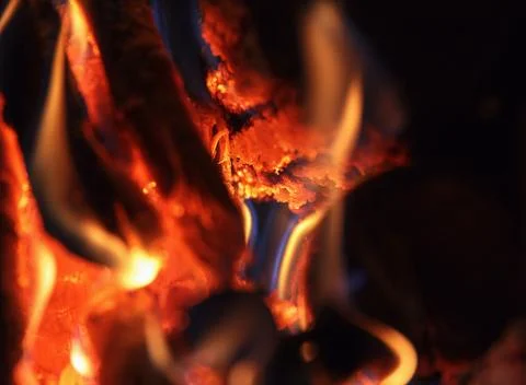 Bright fire of high temperature from natural firewood burns in fireplace an.. Stock Photos