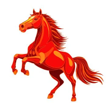 Bright Fire Horse in a dynamic pose. Symbol of Chinese New Year 2026. Red, or Stock Illustration