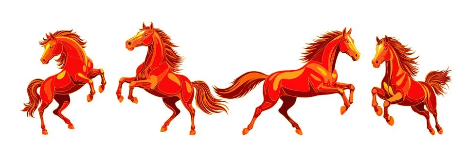 Bright Fire Horse in a dynamic pose. Symbol of Chinese New Year 2026. Stock Illustration