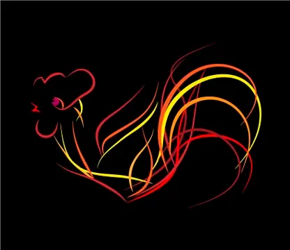 Bright fire rooster on a black background Stock Illustration