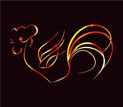 Bright fire rooster on a black background Stock Illustration