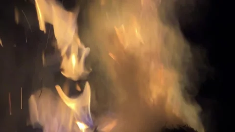 Bright firecamp with sparks at night Stock Footage 304982704