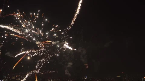 Bright Fireworks Bursts Over Sofia Night Sky Stock-Footage 342183894