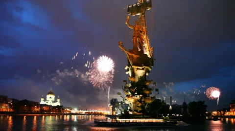 Bright fireworks of devoted to Day of Victory in Great Patriotic War Stock Footage 5162859