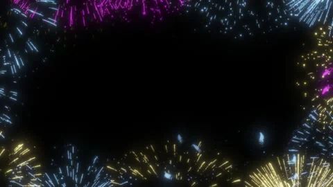 Bright fireworks display frame on black background with colorful bursts with Видео 344712479