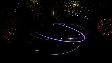 Bright fireworks display in night sky. Festive pyrotechnics explosion for Видео 340380875