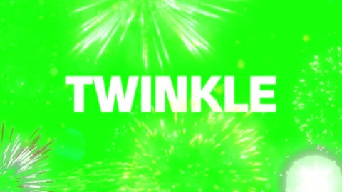 Bright fireworks explode on green screen with 'twinkle' text overlay with text Stock Footage 345566334
