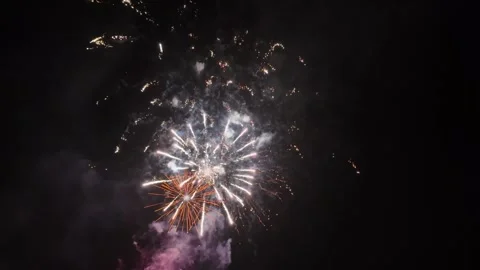Bright Fireworks Exploding in the Night Sky Video stock 319482437