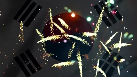 Bright fireworks exploding over the national flag of south korea celebratin.. Stock Footage 343690621