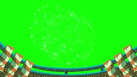 Bright fireworks exploding over a stadium. Festive pyrotechnics display on Stock-Footage 340715600