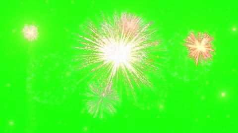 Bright fireworks explosions on green screen background for video editing and Stock Footage 345016992