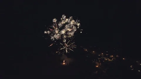 Bright fireworks in the night sky, top view. Stock Footage 101571093