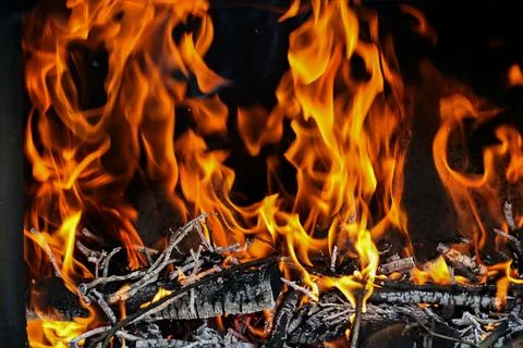 Bright flame and fire from burning woods Stock Photos