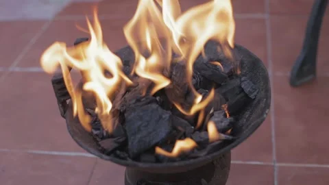Bright flame on burning coals Stock Footage 147173513