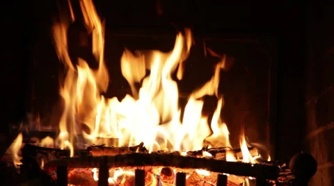Bright flame of fire in an ancient fireplace Stock Footage 43202407
