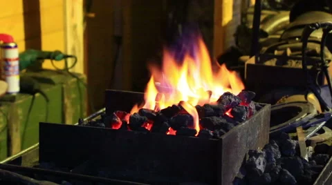 Bright flame of fire burns in an old fireplace Video stock 50905669
