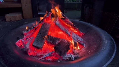 Bright flames crackle and dance in a fire pit Stock Footage 321481791